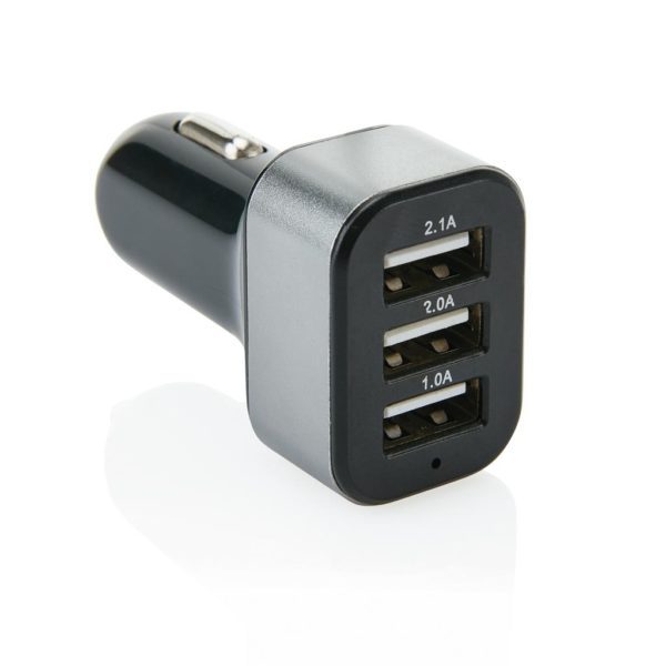 Võimas autolaadija 3-le USB-juhtmele, must